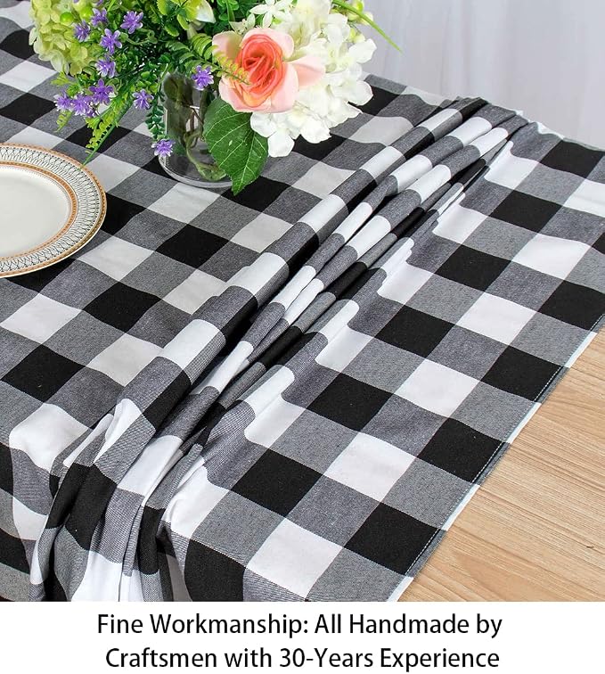 ShinyBeauty 60"x60" Black & White Buffalo Check Tablecloth - Farmhouse Style, Cotton, Outdoor & Indoor Use Tablecloth
