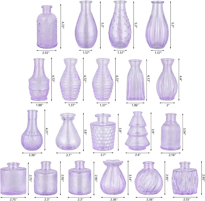 RUCKAE Glass Bud Vases Mini Flower Vase Small Vintage Vases for Centerpiece Table Wedding Decorations Home Decor Party(Purple 32pack)