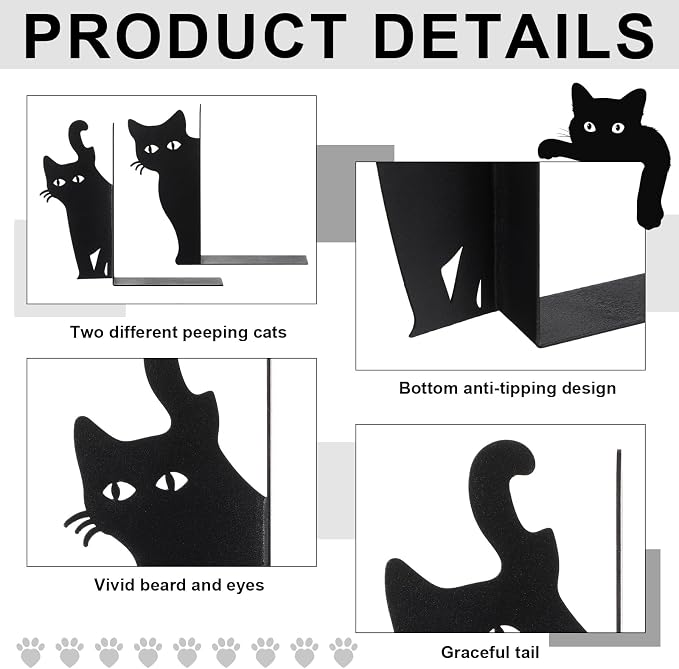 Geelin Peeping Cat Bookends Set of 2 Metal Book Ends for Shelves