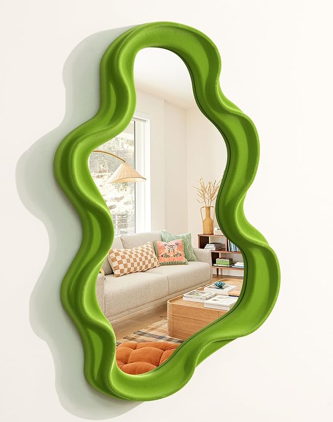 Small Fun Cloud Wall Mirror for Classroom,Whimsical Green Room Decor | 16x10",Soft Velvet-like Touch,Cute Whimsy Room Decor for Teen Girls,Wall Mounted Mirror for Shabby Chic Bedroom Playroom