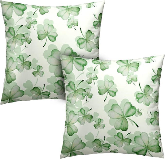 St Patricks Pillow Covers 16x16 Green Shamrock Flower Pillows Cases New Year Pillow Covers St Pattys Decorations Cotton Blend for Indoors Couch Bed Living Room in 2 Pcs