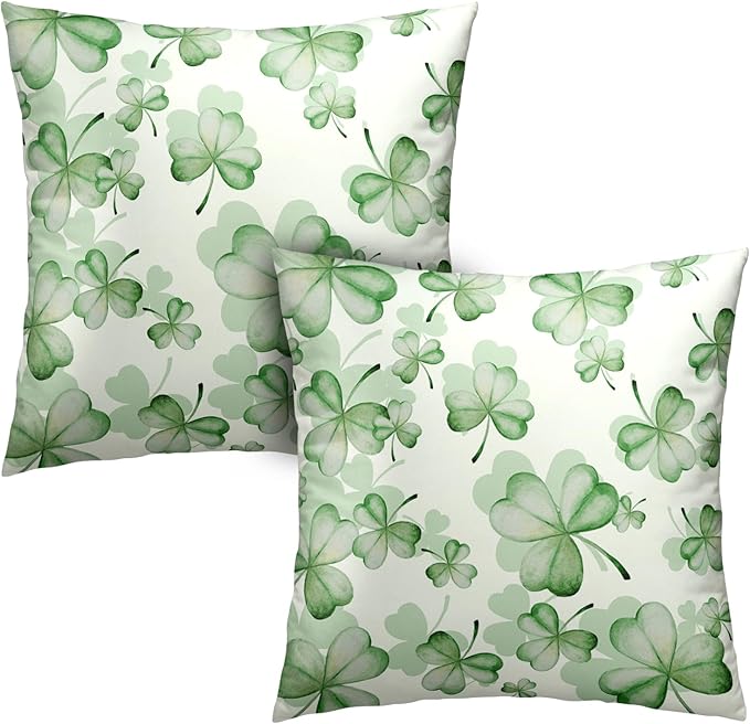 Spring Pillow Covers 20x20 Green Shamrock Pillows Cushion Cases Set of 2 Lucky Clover Decor Pillow Cases March Decorations for Indoor Living Room Couch