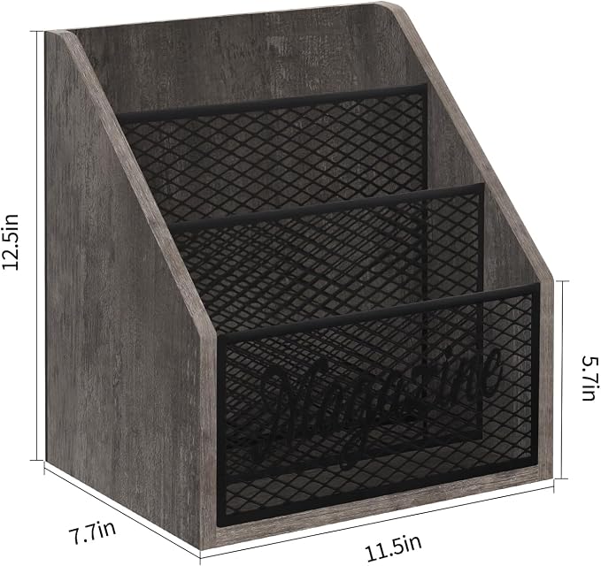 YINMIT 3 Tier Magazine Rack, Stepped Magazine Holder Floor for Home Storage | 3 Tier Stepped Design, Wood and Metal Construction, Easy Magazine Display, Book Organizer Basket for Living Room, Office