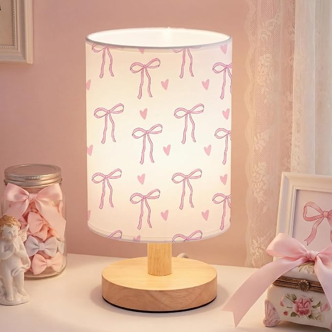 VIHOSE Pink Bow Kids Table Lamp for Bedroom Kids Lamps for Girls Room