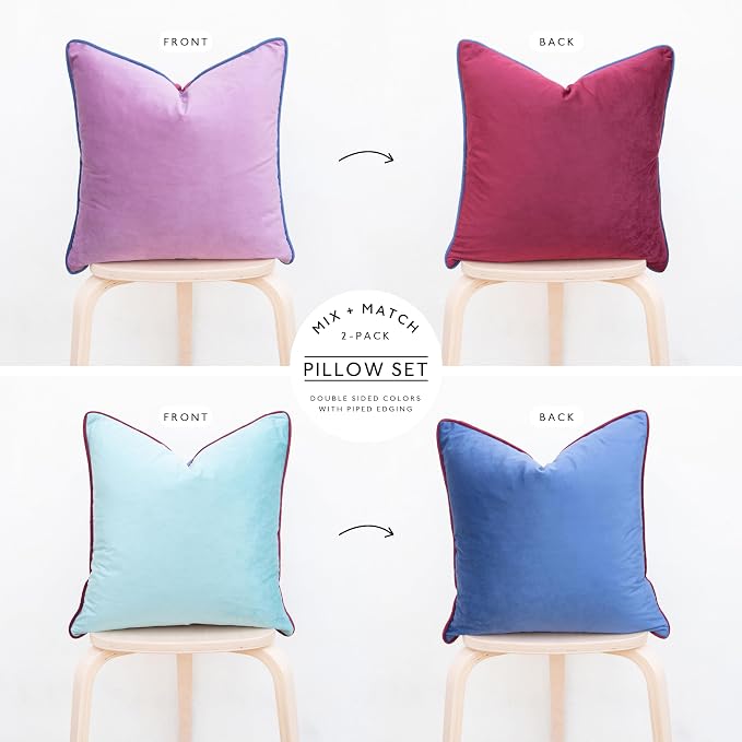 MONDAY MOOSE Decorative Throw Pillow Covers Cushion Cases, Set of 2 Soft Velvet Modern Double-Sided Designs, Mix and Match for Home Decor, Pillow Inserts Not Included (18x18 inch, Purple/Blue)