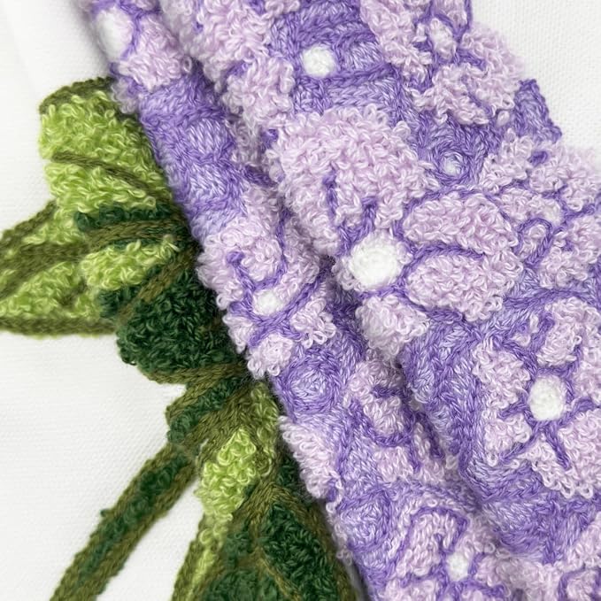Alysheer Hydrangea Embroidered Decorative Throw Pillow Covers 18"x 18" Set of 2, Purple Lilac Floral Tufted Patterned Cotton Cushion Cases for Couch Bed Living Room Decor