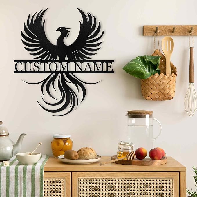 Dyoart Personalized Phoenix Wall Art, Custom Metal Family Name Sign | Metal Wall Art Decor for Living Room Bedroom, Phoenix Metal Sign for Modern Home Hanging Decorations, Housewarming Gifts