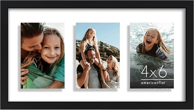 Americanflat 4x6 Floating Collage Picture Frame - Fits 3 - Black