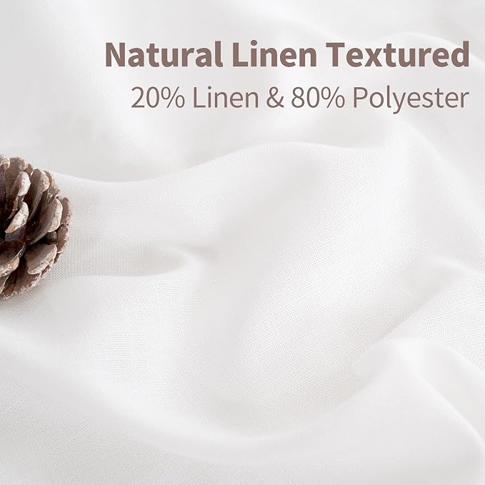 YoungsTex White Linen Semi Sheer Curtains 45 Inches Length for Kitchen Window, Short Light Filtering Drapes with Grommet Lightweight for Bedroom Cafe Bathroom, 2 Panels, 42 X 45 Inch