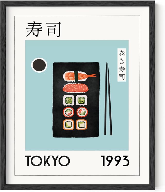 HAUS AND HUES Modern Kitchen Food Print - Japanese Sushi Poster, Asian Decor Wall Art, Sushi Decoration (Unframed 16x20)