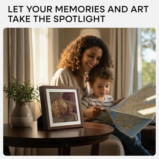 Homeforia 8x8 Brown Oak Picture Frame, High-End Wood, 6x6 Mat, Glass