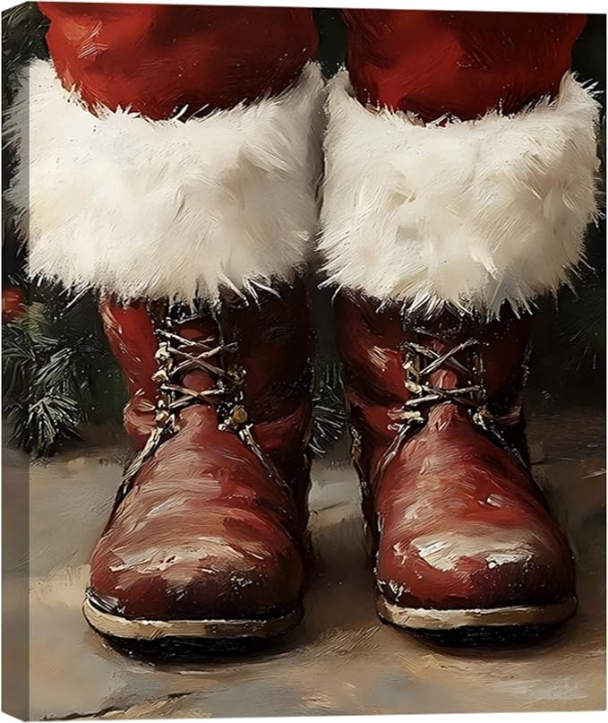 Framed Christmas Boots Wall Art 8x12inch– Rustic Winter Canvas Prints for Home Wall Decor – Farmhouse Red Christmas Pictures Wall Hanging for Living Room & Bedroom, Bathroom