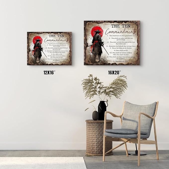 Wesluin 16"x20" Samurai Red Moon Canvas – Motivational Japanese Wall Art | Warrior gazes at blood moon, echoing “I Choose.” Unshaken resolve decor. Hook included, ready to hang.