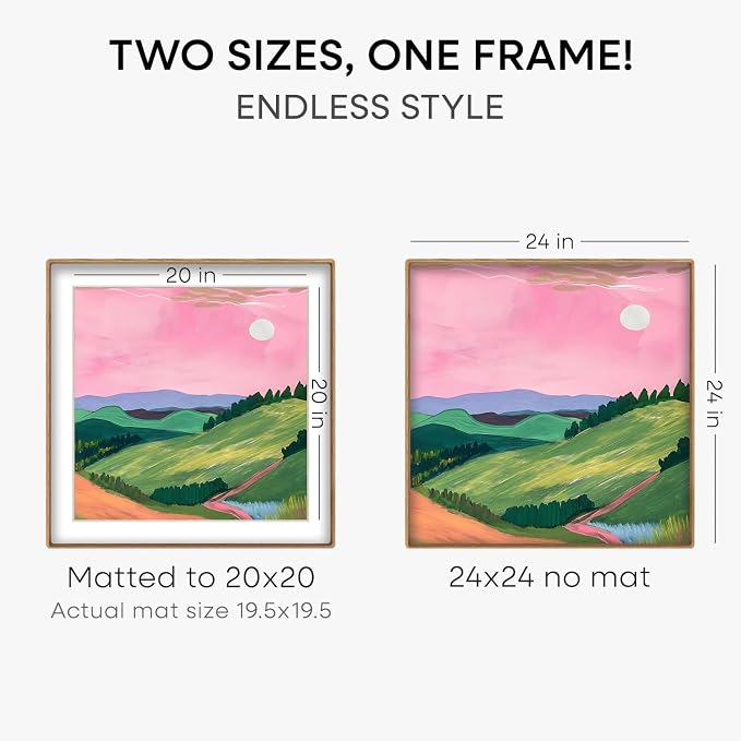 Homeforia 24x24 Mortise&Tenon Natural Oak Picture Frame, 20x20 Mat, Glass