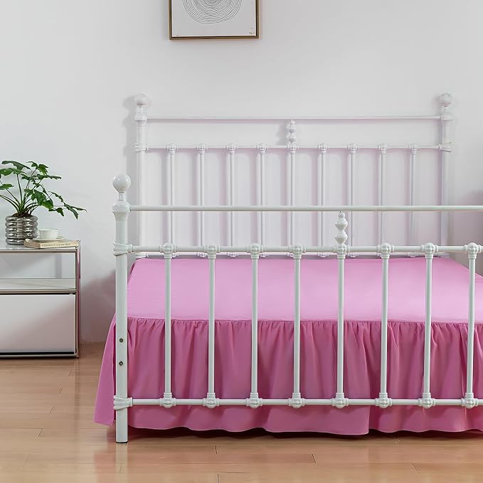 Bed Skirt Full Size Ruffled Bed Skirts with Split Corners | 14 Inch Drop Dust Ruffle Bed Skirt with Platform, Pink