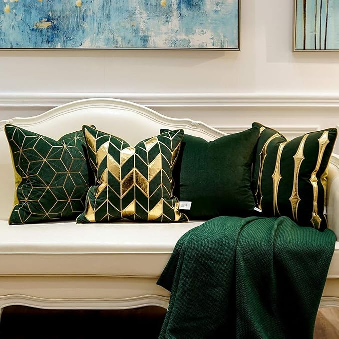 Avigers Throw Pillow Cover 20 x 20 Inch, Green Gold, Velvet, Hidden Zipper
