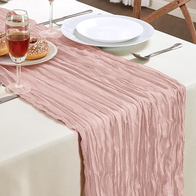 6 Pack Dusty Pink Cheesecloth Table Runner 35×120 Inch Fall Boho Home Decor | Rustic cheese cloths Sheer Gauze for Wedding Bridal Baby Shower Birthday Party Table Decor Halloween Thanksgiving Christmas
