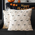 4TH Emotion Halloween Ghost Decorative Pillow Covers 16x16 Set of 2, Beige Soft Plush Faux Fur Farmhouse Throw Cushion Cases for Fall Autumn Holiday Home Decorations