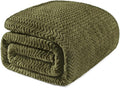 Exclusivo Mezcla Soft Fleece Blanket Queen Size for Bed, Sofa, Olive Green | 90"x90" Breathable Lightweight Flannel Blanket for Summer, Plush Cozy Jacquard Wave for Home Decor