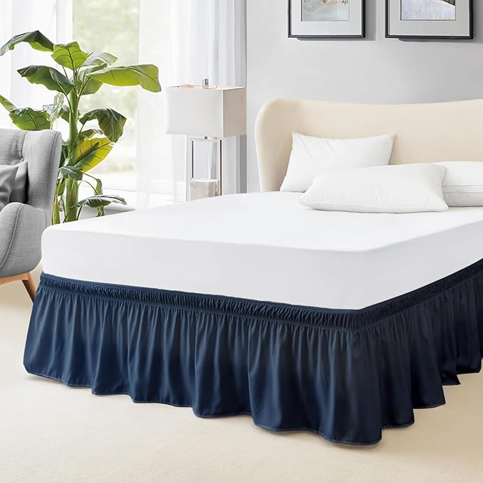 FreshCulture King Bed Skirt, Dust Ruffle for King Size Bed, Easy Fit with 22-Inch Tailored Drop, Elastic Wrap Around Bed Skirt King Size, Hotel Quality Bed Skirts for Adjustable Bed (Navy Blue)