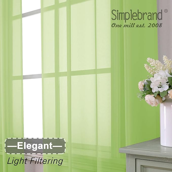 Simplebrand Lime Sheer Curtains 96 Inches Long, Light Filtering Rod Pocket Solid Color Window Sheer Curtain Panels, Elegant Curtains & Drapes for Living Room, Bedroom 2 Panels (Lime, 42" W x 96" L)