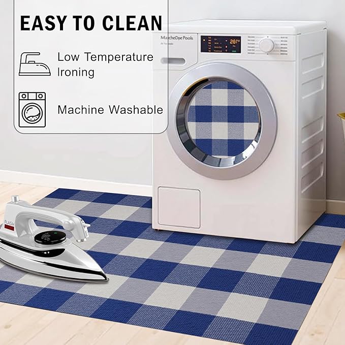 Buffalo Plaid Outdoor Rug 4x6 Ft Blue and White Checkered Area Rug Washable Indoor Outdoor Rugs for Entryway,Hallway, Kitchen, Living Room, Dining Room, Bedroom