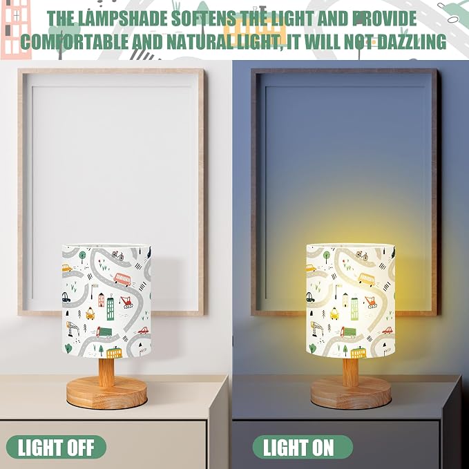 VIHOSE Transportation Kids Table Lamp for Bedroom Kids Lamps for Girls Room