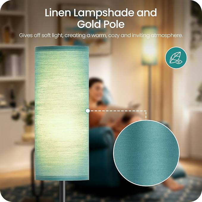 Slim Floor Lamp for Living Room with Magnetic Remote and Foot Switch, Dimmable Mood Lamp for Bedroom Nursery, 3 Color Temperatures, 1-Hour Timer, 900LM LED Bulb & Batteries Included, Teal J06LD05W1