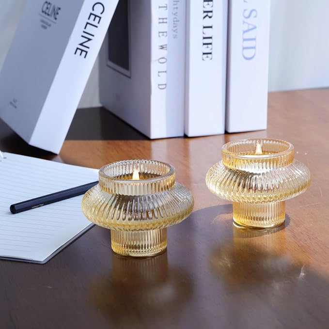 VOHO 12pcs Gold Candlestick Holders for Fall Thanksgiving Christmas Decor