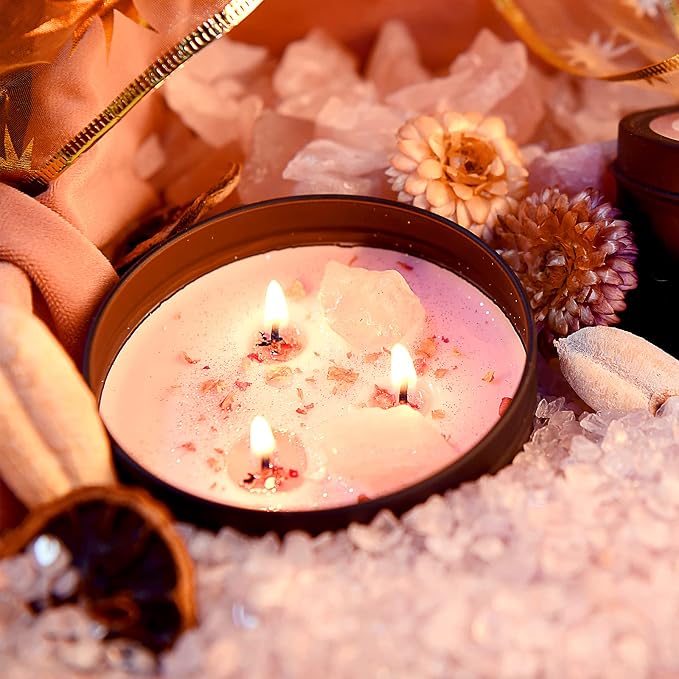 Crystal Soy Candles Set, 3 Wick 19 oz Soy Wax Scented Candle for Meditation