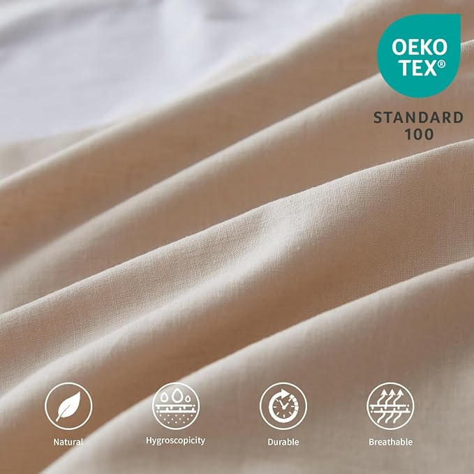 BISELINA French Linen Wrap Around Bed Skirt with Pleated Corner 14-Inch Tailored Drop Natural Flax Cotton Blend Basic Soft Cozy (14" King, Linen)
