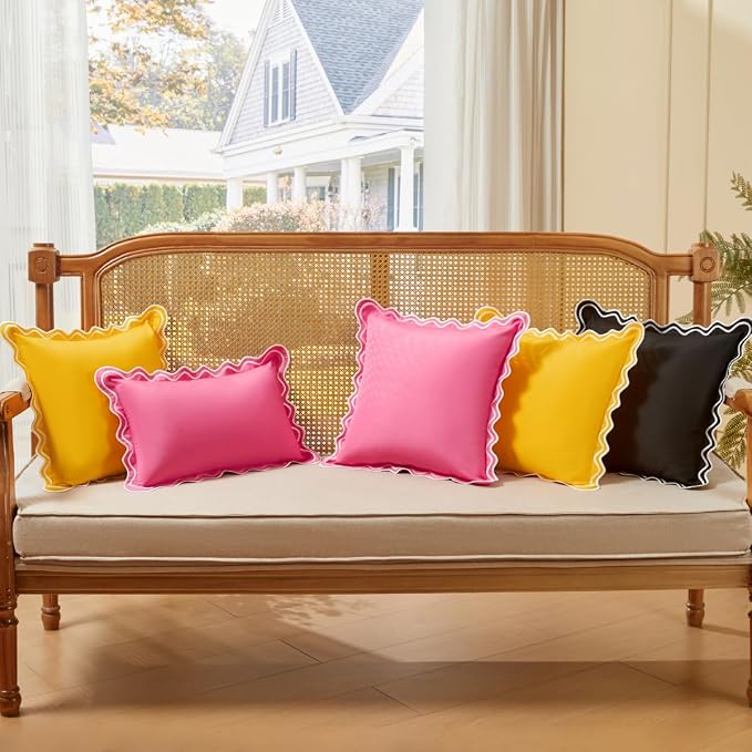 JOJOGOGO Yellow Scalloped Outdoor Lumbar Pillow Covers 12x20 Set of 2