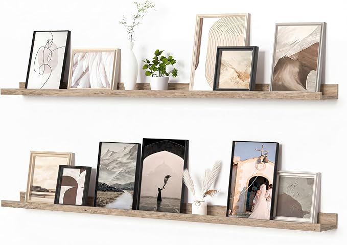 Heimlove Picture Ledge Shelf, Floating Shelves Set of 2, 55.12Inches Picture Shelf for Wall with Ledge, Kids Bookshelf Wall Mounted for Living Room Bedroom Decor Books Photo Frames - Gray
