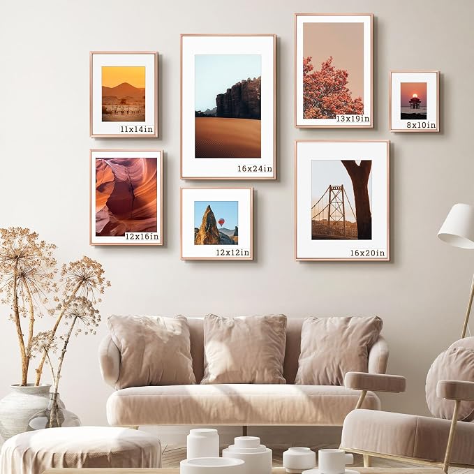 Frametory 8x10 Rose Gold Aluminum Metal Picture Frame Mat for 5x7 Glass