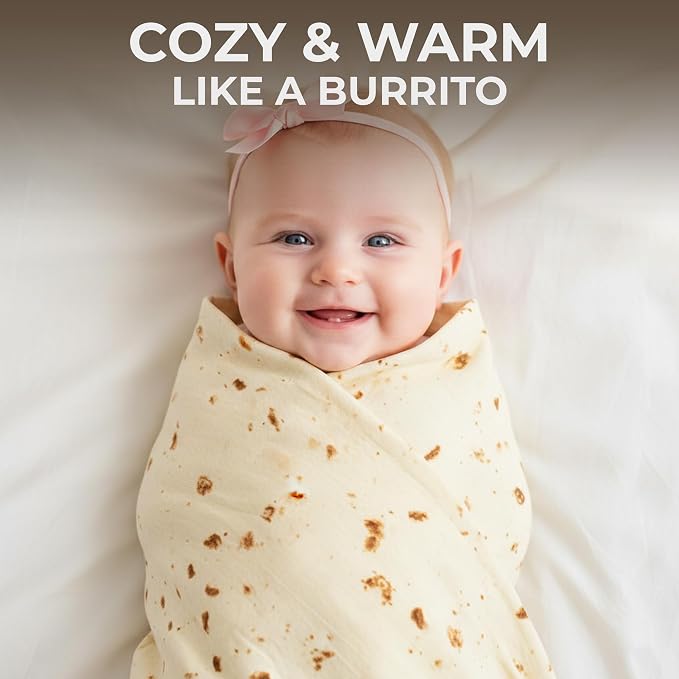 Zulay Kitchen Burritos Tortilla Throw Blanket Double Sided 36 inches for Adult and Kids - Giant Novelty Funny Taco Tortilla Blanket, Soft 285 GSM Flannel - White Elephant Gift