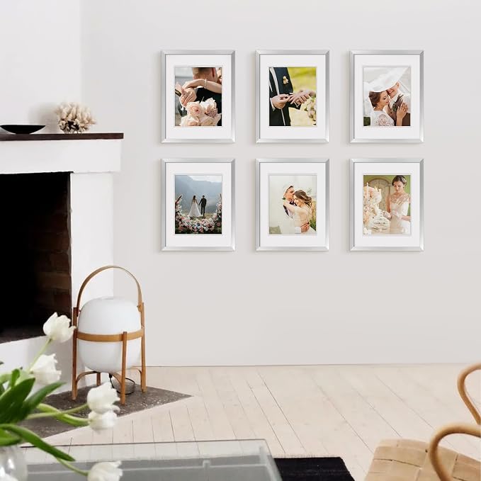 upsimples 11x14 Picture Frame, Gallery Wall Frames Set of 5, Silver | Photo Frame Collage Wall Decor, 11 x 14 Frame, 8x10 Frame with Mat for Family, Baby, Hallway, Diamond, Christmas