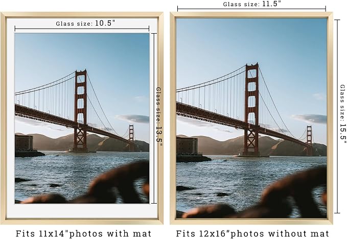 Frametory 12x16 Gold Aluminum Metal Picture Frame Mat for 11x14 Glass