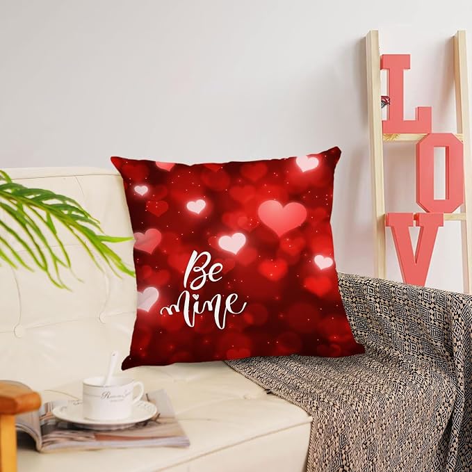 YeeJu Happy Valentines Day Pillow Covers 24x24 Set of 4 Red Love Heart Gnome Pillow Cases Velvet Wedding Anniversary Love You Cushion Covers for Outdoor Couch Sofa Decoration(24 Inch)