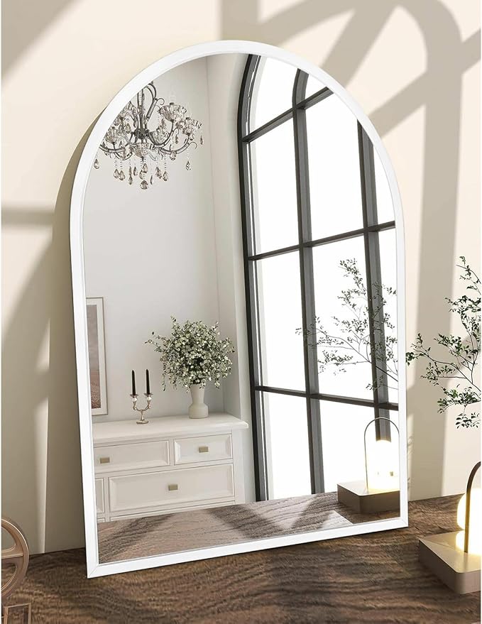 Arch Wall Mirror 20"x16" Large White Bathroom Mirror Metal Frame Mirrors for Wall, Decoration Vanity Bedroom Entryway Living Room Room Home Decor