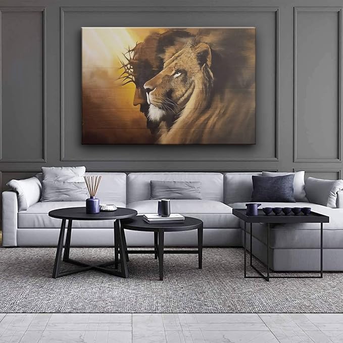 Framed Jesus and Lion Canvas Wall Art Decor Picture of Christians God Judas Inspiring Prints Painting Artwork for Living Room Bedroom Church Office Ready to Hang24*36 inches