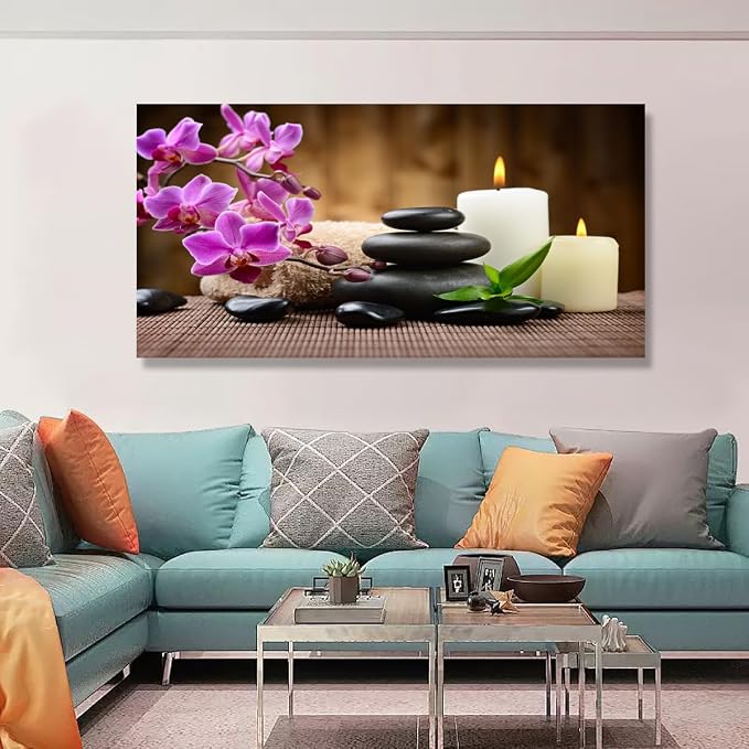 Butterfly Orchid Flowers Pictures Canvas Wall Art for Living room Bedroom Wall Decor,Flowers Wall Art Print Paitnings for home Decor,Morden Artwork Stones and Candles Yoga Atmosphere Canvas Art