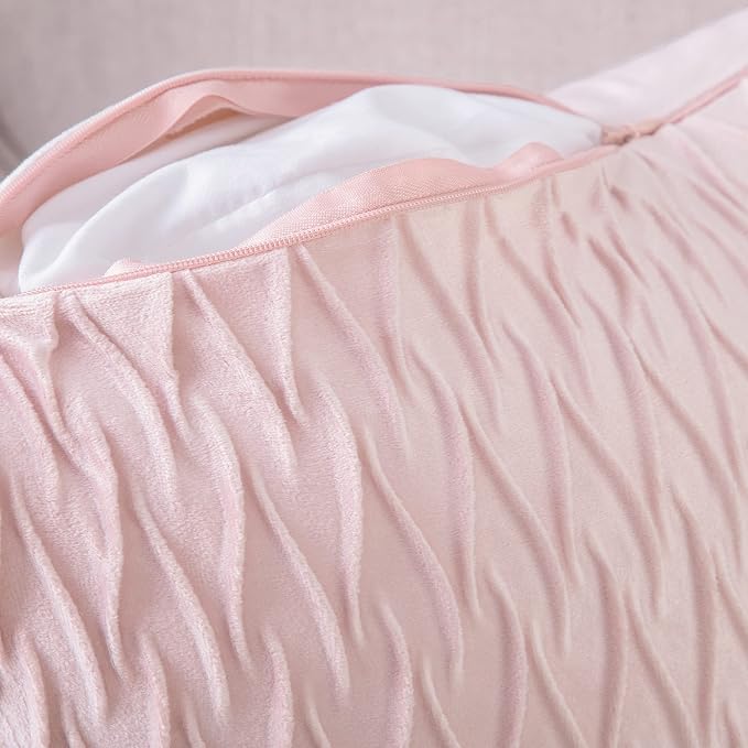 MADIZZ Set of 2 Super Soft Velvet Decorative Throw Pillow Covers 18x18 inch Light Pink Square with Texture Luxury Style Cushion Case Pillow Shell for Sofa Bedroom