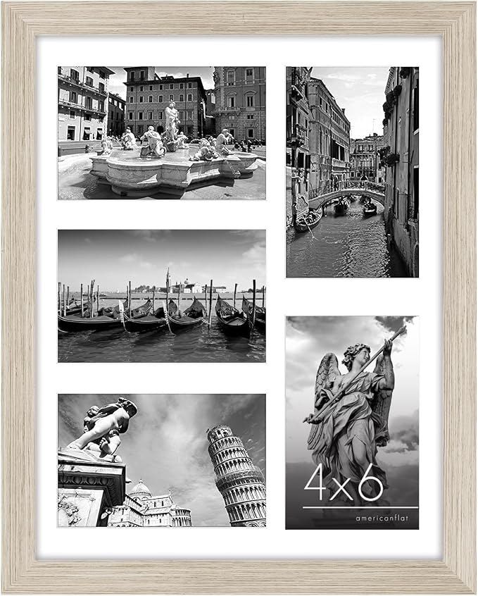 Americanflat 4x6 Collage Picture Frame with Shatter-Resistant Glass - Fits Five 4x6 Photos or Use as One 11x14 Picture Frame - Signature Collection - Collage Frames for Wall Display - Driftwood