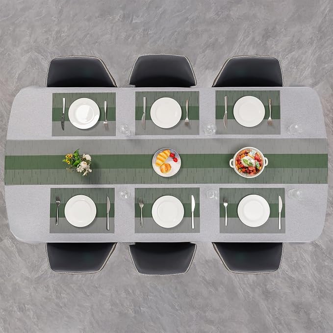 Placemats Set of 6, Vinyl Woven Heat-Resistant Place Mats | Washable Wipeable PVC Table Mats, Non Slip Placemat for Kitchen Dining Indoor Outdoor Table (Gray Sage Green, Set of 6)