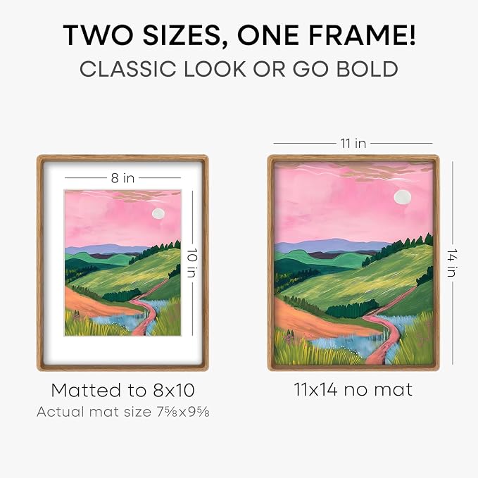 Homeforia 11x14 Mortise&Tenon Natural Oak Picture Frame, 8x10 Mat, Glass