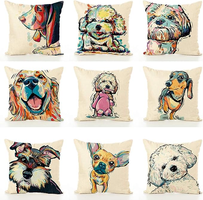 Cute Pet Chihuahua Dogs Pattern Linen Throw Pillow Covers Cushion Cover Pillowcases Home Decor 18 x 18 Inches