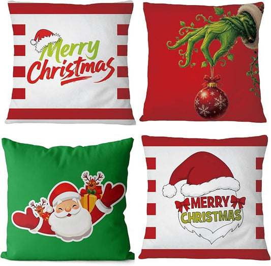 4 Pack Christmas Throw Pillowcovers Xmas Holiday Cushion Farmhouse Throw Pillowcases 18x18inch for Sofa Car Chair Decoration