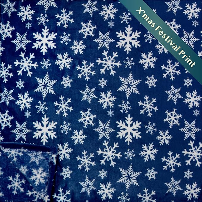 PAVILIA Christmas Throw Blanket | Navy Snowflake Christmas Fleece Blanket | Soft, Plush, Warm Winter Cabin Throw, Twin 60x80 (Navy/White Snowflake)