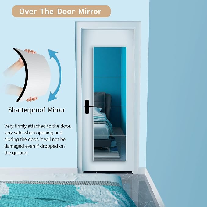 quegau Full Length Safety Shatterproof Mirror for Kids, Plastic Wall Mirror Made of Acrylic Plexiglass, 4 Pcs 16" x16", Long Bedroom Door Closet Mirror for Home Gym Body Workout