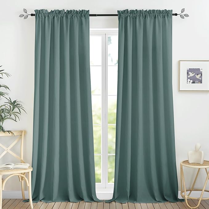 RYB HOME Linen Sheer Curtains 2 Panels for Living Room, Semi Transparent Privacy Drapes with Rod Pocket Farmhouse Style Window Treatments for Bedroom, Teal Blue, 52" W x 84" L